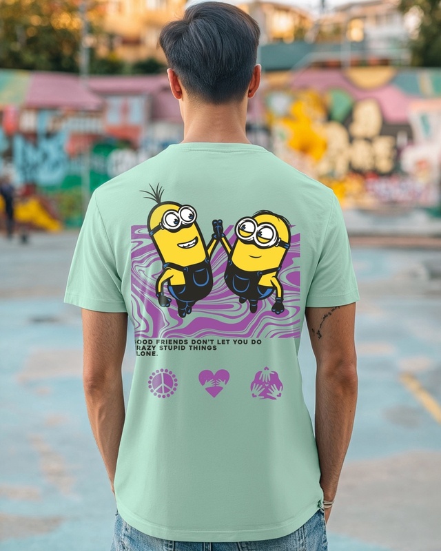 Men's Iceberg Green Best Buds Graphic Printed T-shirt-Front Bewakoof Shop Men's Iceberg Green Best Buds Graphic Printed T-shirt-Front