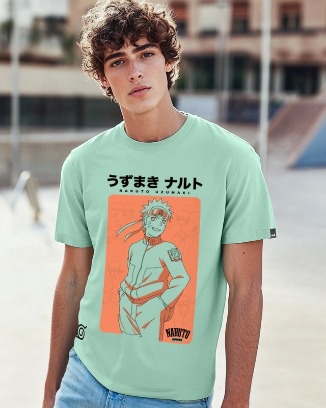 Shop Men's Iceberg Green Dattebayo Graphic Printed T-shirt-Front