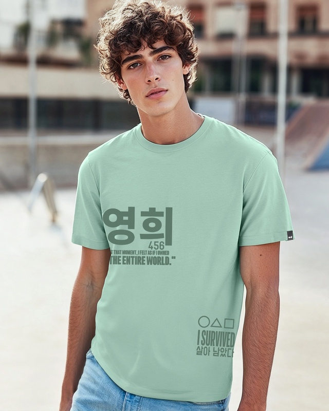 Shop Men's Iceberg Green Survived Graphic Printed T-shirt-Front