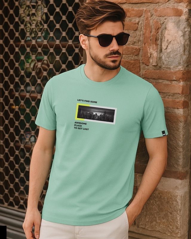 Shop Men's Iceberg Green To Get Lost Graphic Printed T-shirt-Front