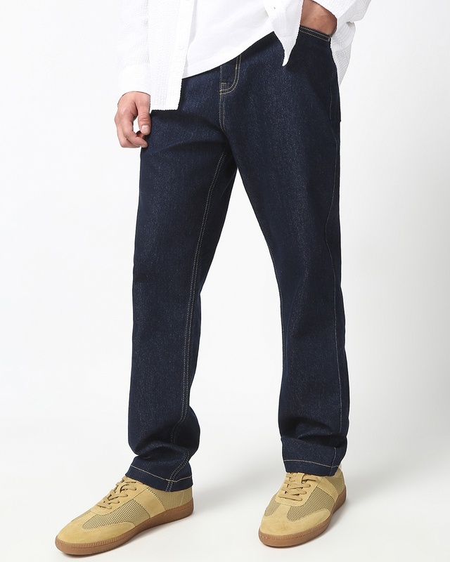 Shop Men's Indigo Blue Mid-Rise Stretchable Jeans-Front