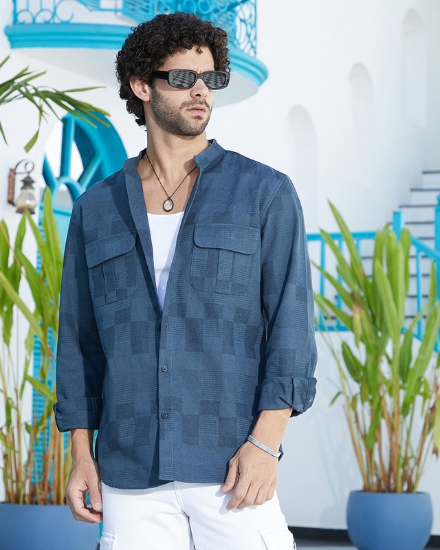 Men's Indigo Blue Textured Shirt