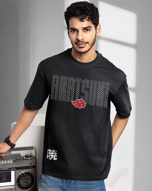 Shop Men's Jet Black Akatsuki Origin Graphic Printed Oversized T-shirt-Front
