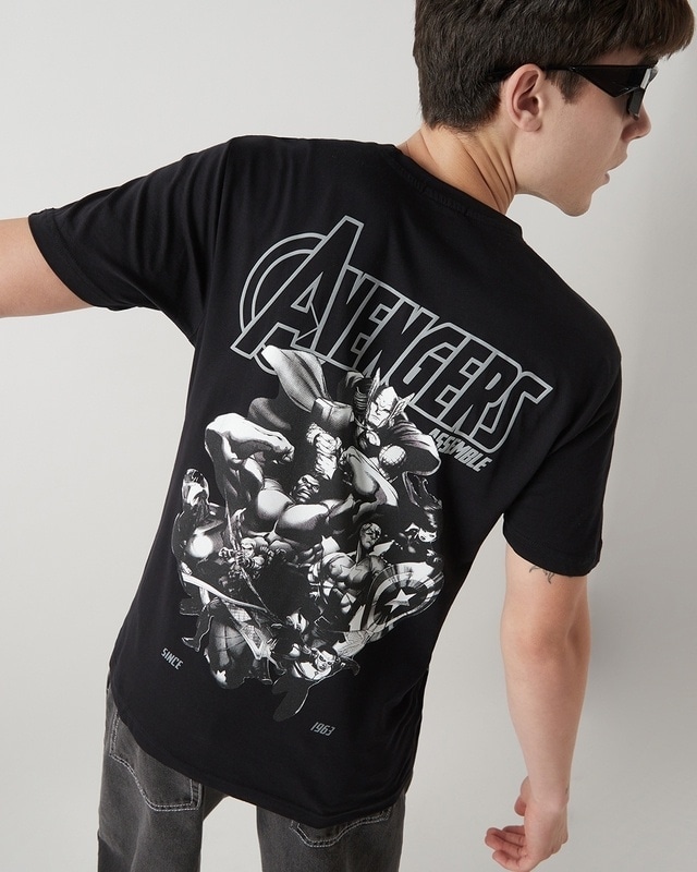 Shop Men's Jet Black Avengers Graphic Printed T-shirt-Front