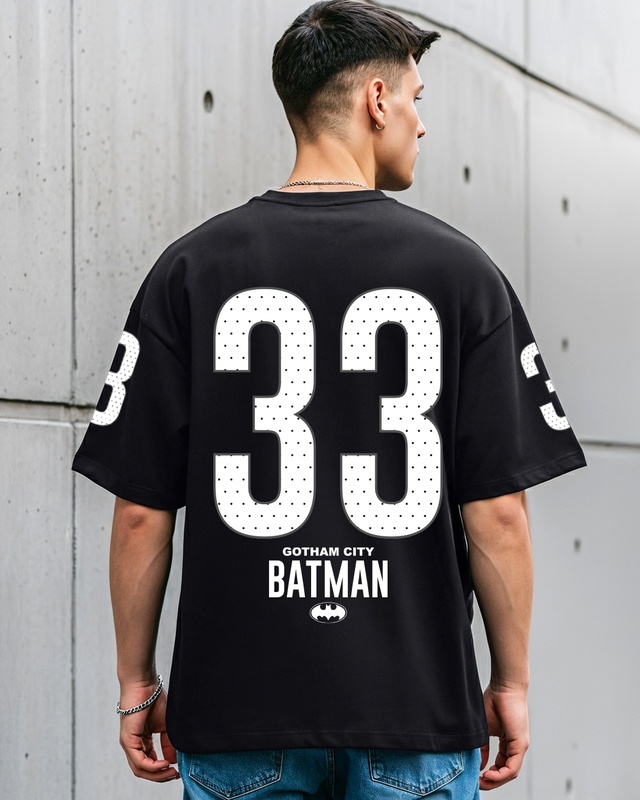Shop Men's Jet Black Batman Typography Oversized T-shirt-Front