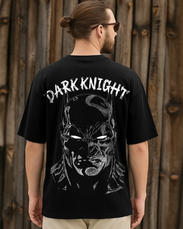 Shop Men's Jet Black Dark Night Graphic Printed Oversized T-shirt-Front