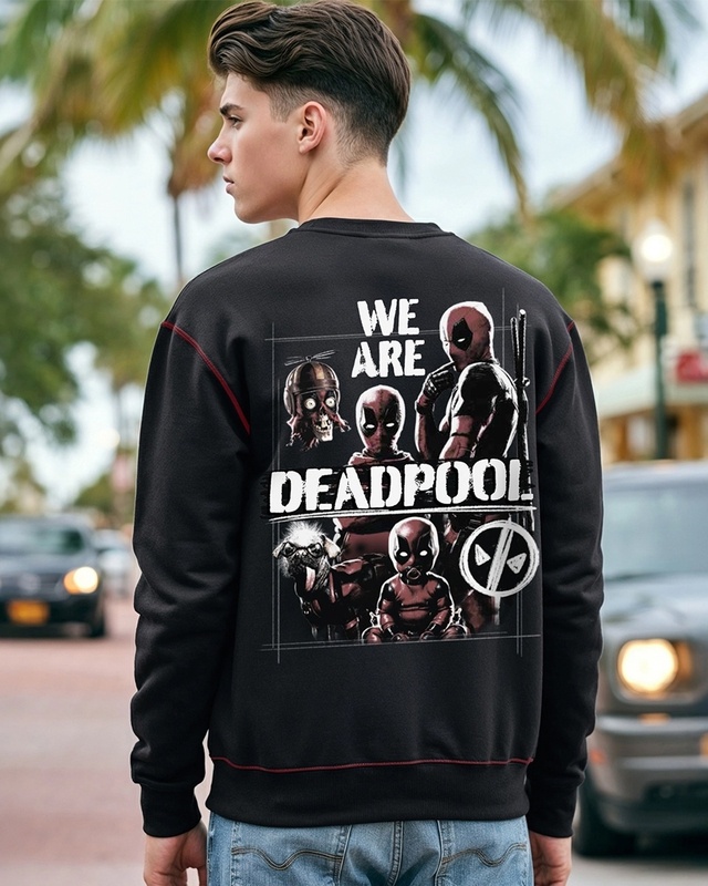 Men's Jet Black Deadpool Graphic Printed Oversized Sweatshirt-Front Bewakoof Shop Men's Jet Black Deadpool Graphic Printed Oversized Sweatshirt-Front