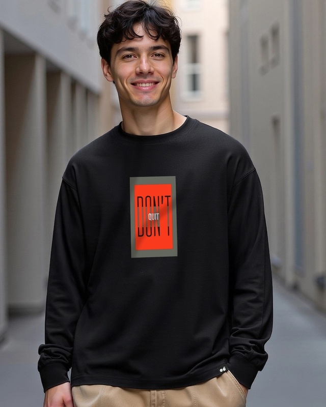 Men's Jet Black Dont Quit Typography Oversized T-shirt-Front Bewakoof Shop Men's Jet Black Dont Quit Typography Oversized T-shirt-Front