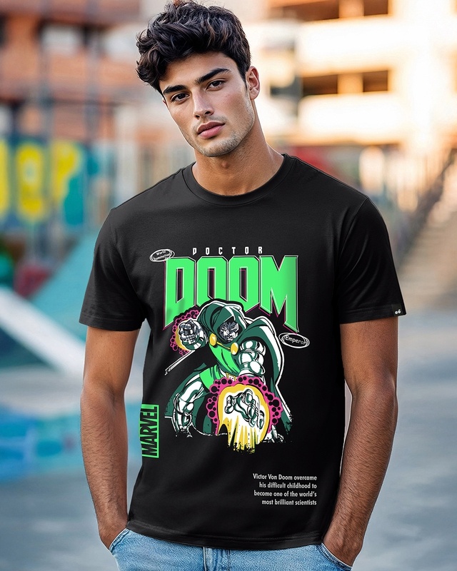 Shop Men's Jet Black Doom Graphic Printed T-shirt-Front