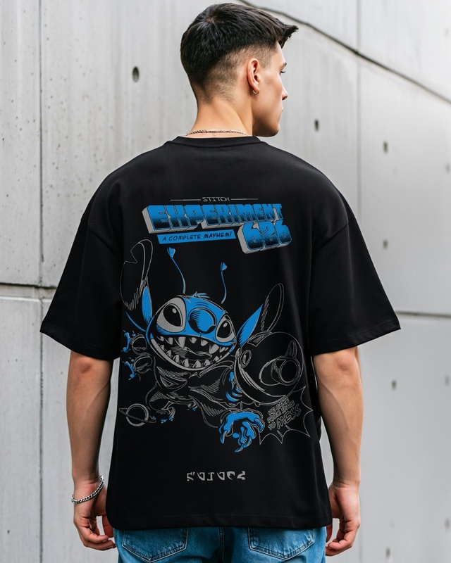Shop Men's Jet Black Experiment Graphic Printed Oversized T-shirt-Front