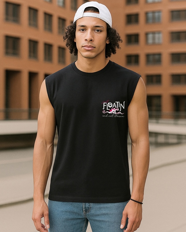 Shop Men's Jet Black Float Graphic Printed Oversized Vest-Front