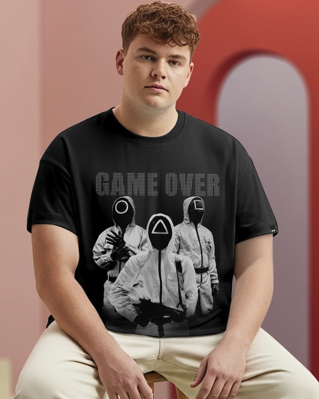 Shop Men's Jet Black Game Over Graphic Printed Plus Size T-shirt-Front