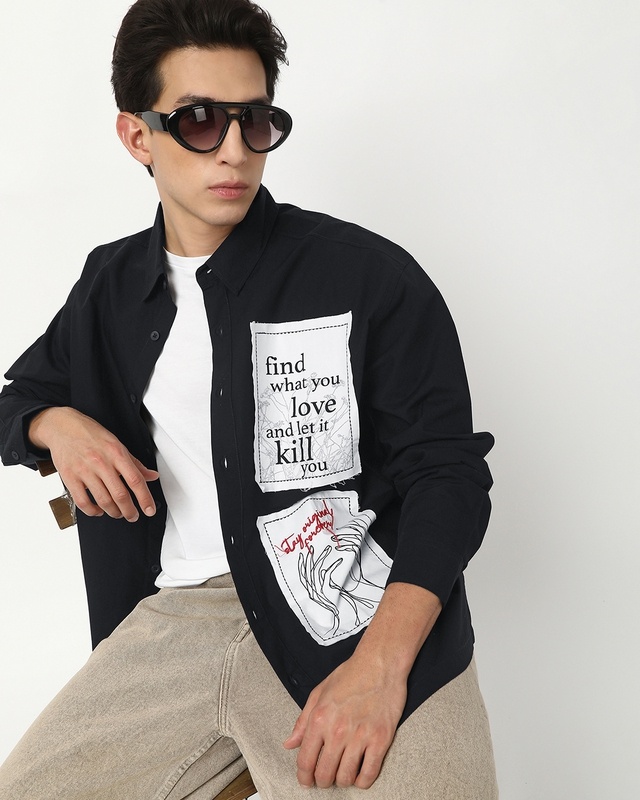 Shop Men's Jet Black Stay Original Graphic Printed Oversized Shirt-Front