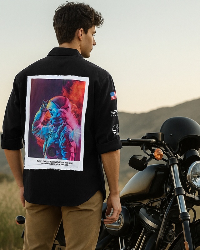 Shop Men's Jet Black Graphic Printed Oversized Shirt-Front