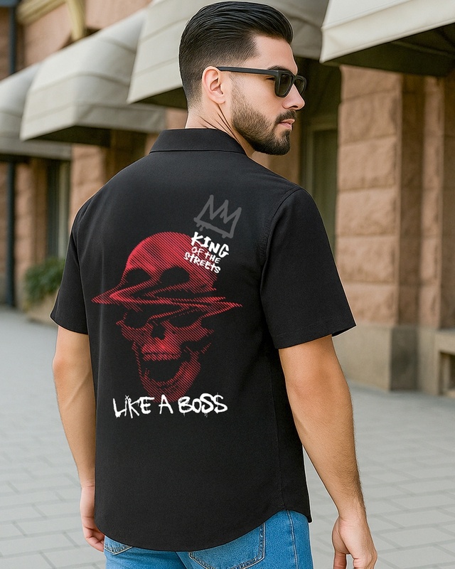 Shop Men's Jet Black King Of The Streets Graphic Printed Oversized Shirt-Front