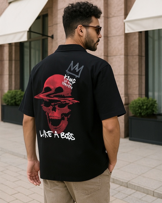 Shop Men's Jet Black King Of The Streets Graphic Printed Oversized Shirt-Front