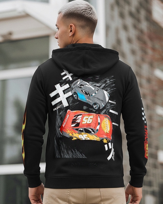 Shop Men's Jet Black Mcqueen Graphic Printed Hoodies-Front