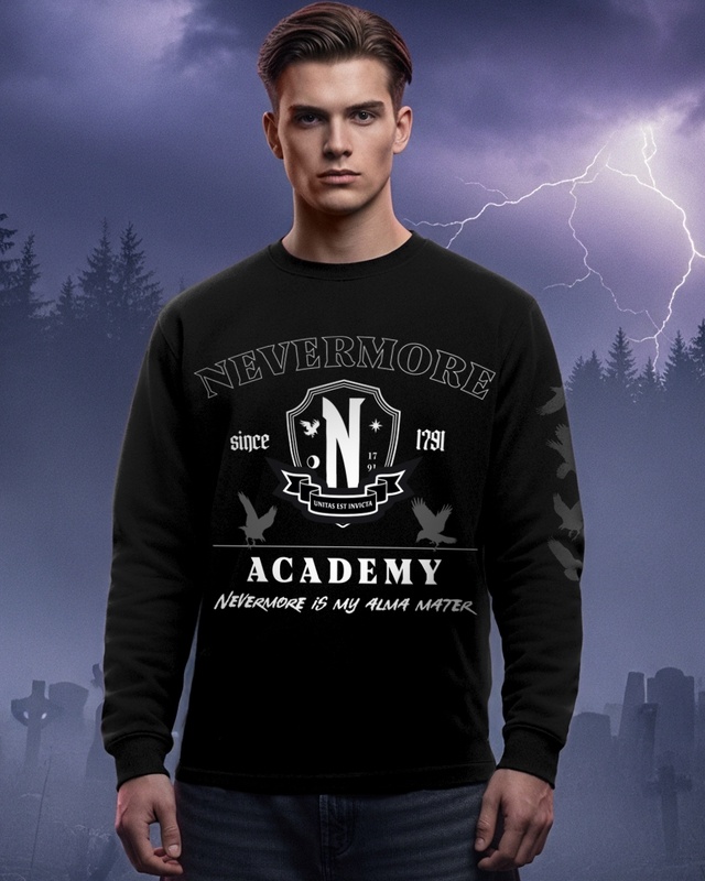 Shop Men's Jet Black Nevermore Graphic Printed Oversized T-shirt-Front