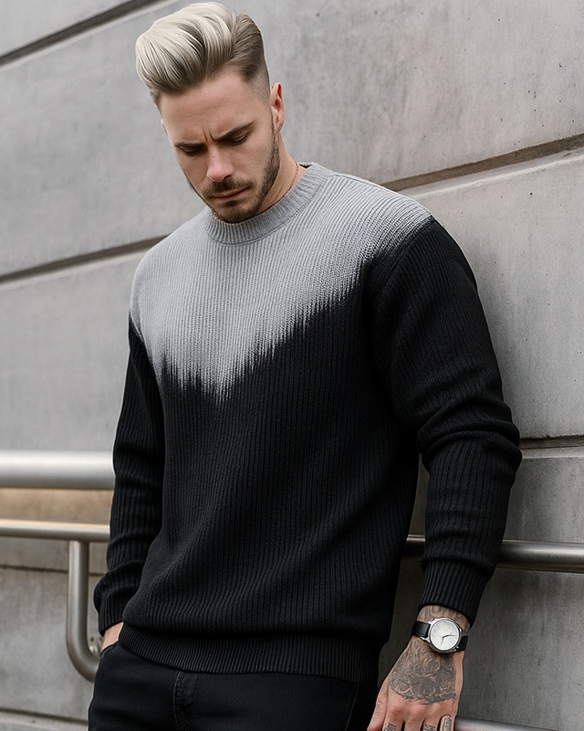 Shop Men's Jet Black Ombre Oversized Sweater-Front
