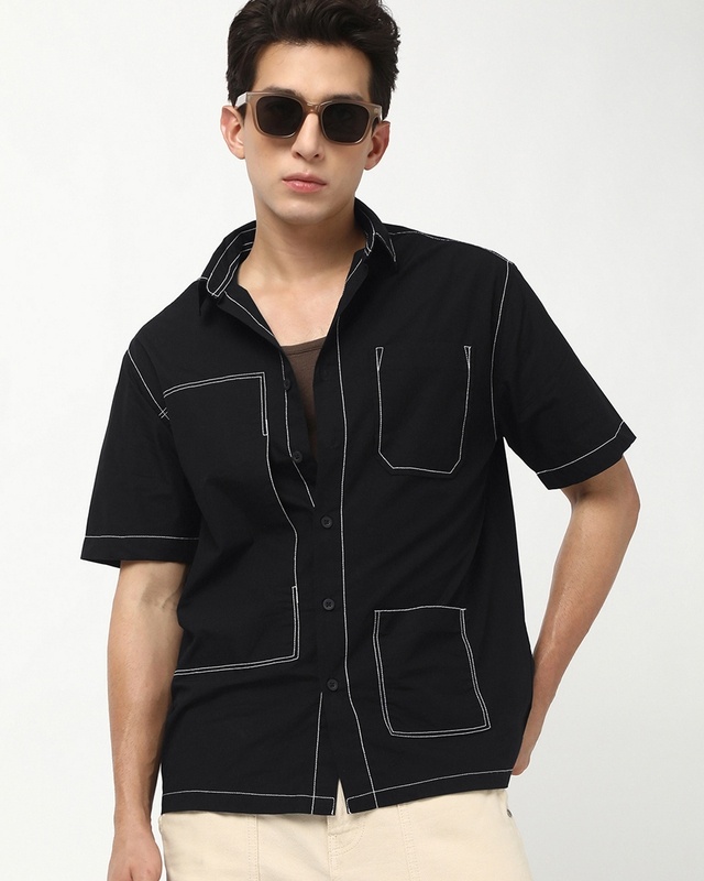Shop Men's Jet Black Oversized Shirt-Front