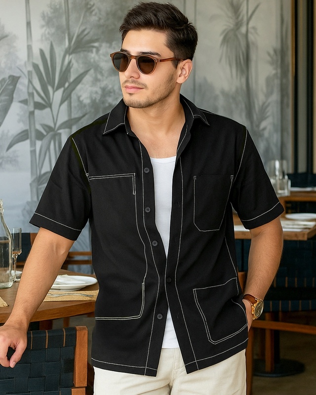 Shop Men's Jet Black Oversized Shirt-Front