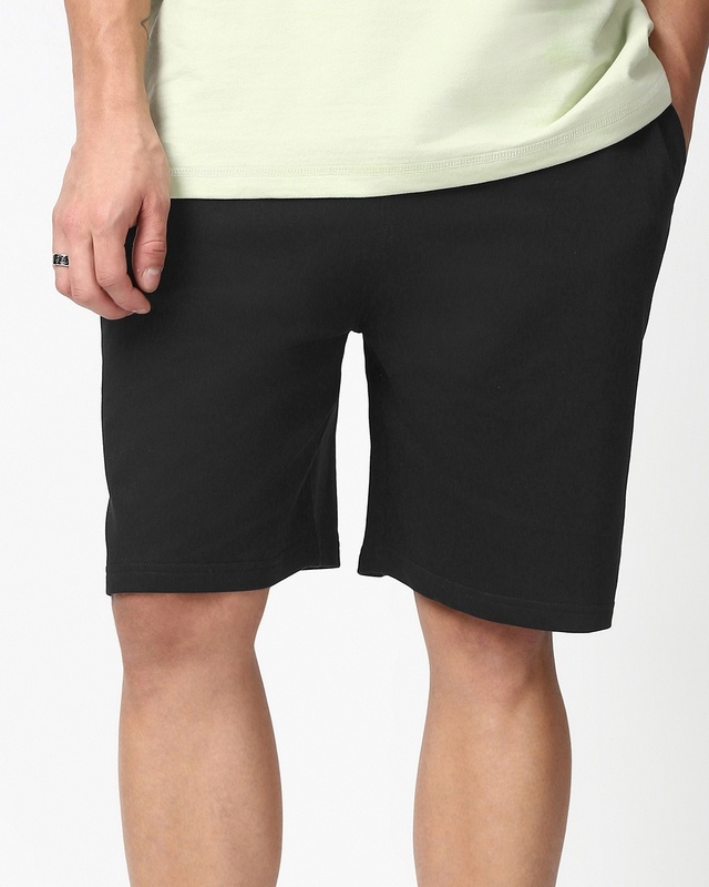 Shop Men's Jet Black Oversized Shorts-Front