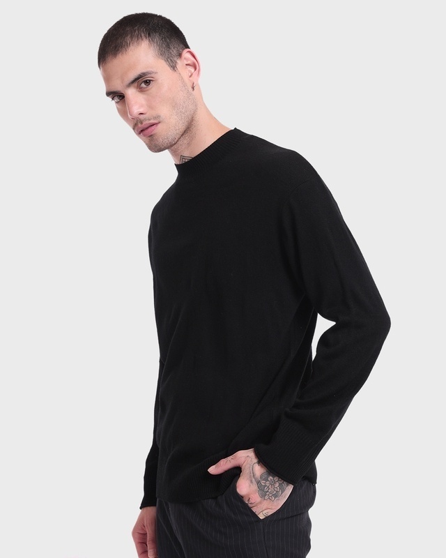 Shop Men's Jet Black Oversized Sweater-Front