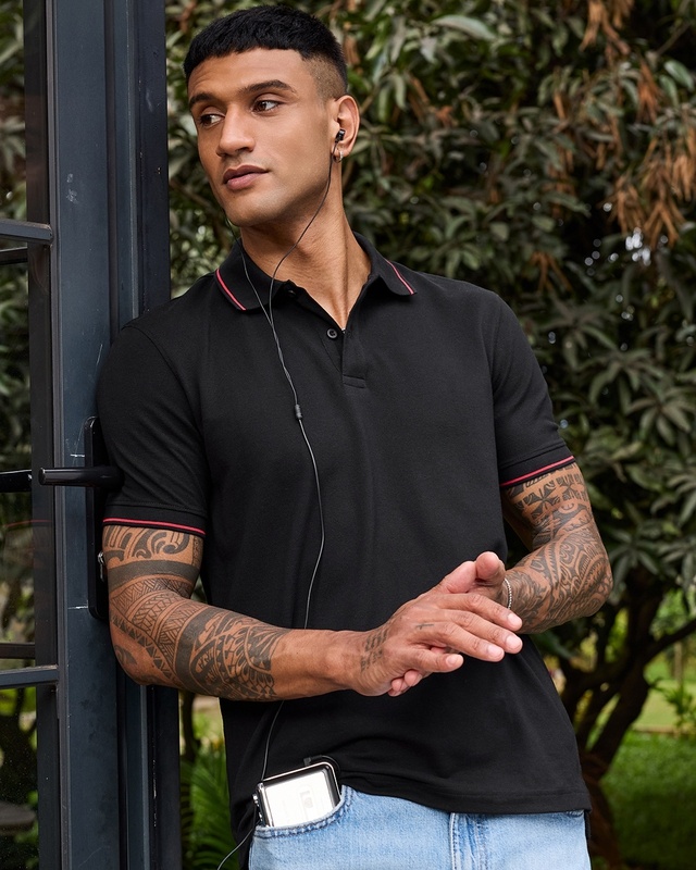Shop Men's Jet Black Polo T-shirt-Front