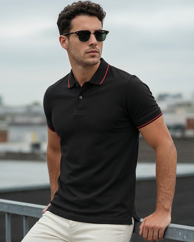 Shop Men's Jet Black Polo T-shirt-Front