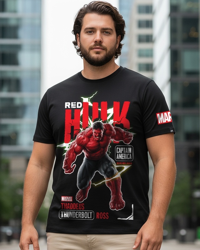 Shop Men's Jet Black Red Hulk Graphic Printed Plus Size T-shirt-Front