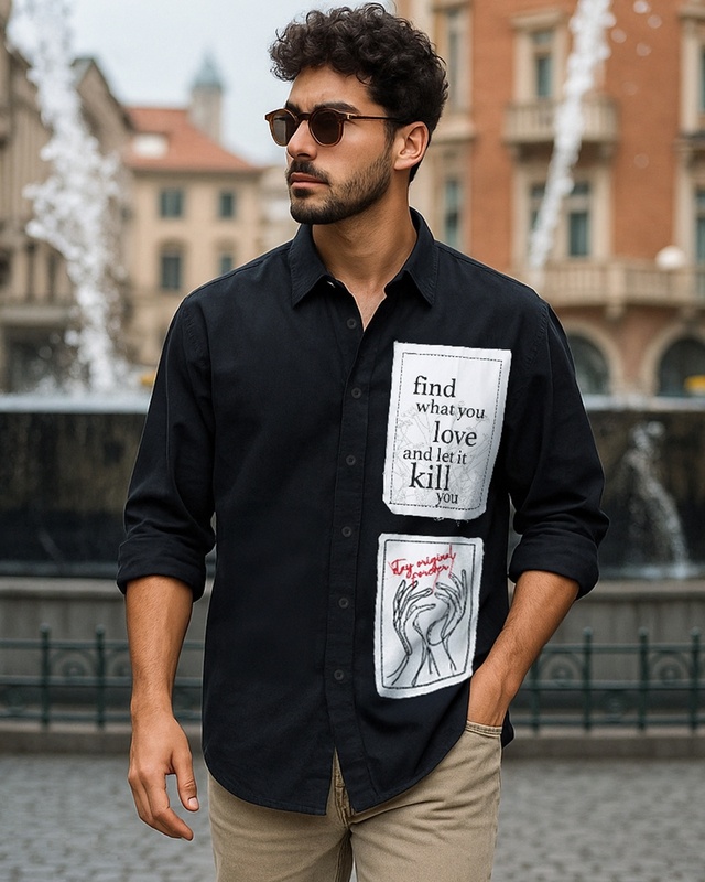 Shop Men's Jet Black Stay Original Graphic Printed Oversized Shirt-Front