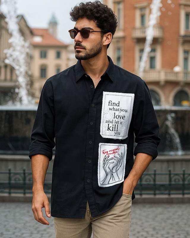 Shop Men's Jet Black Stay Original Graphic Printed Oversized Shirt-Front