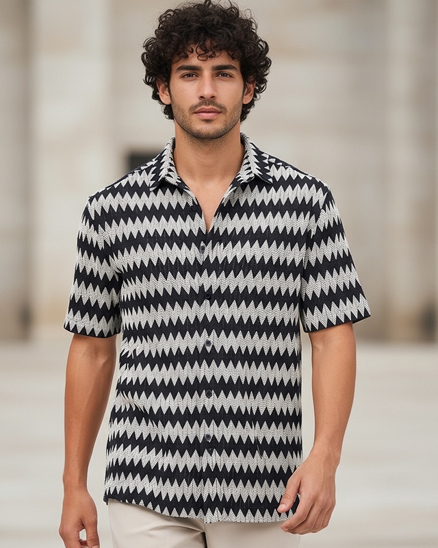 Shop Men's Jet Black Textured Oversized Shirt-Front