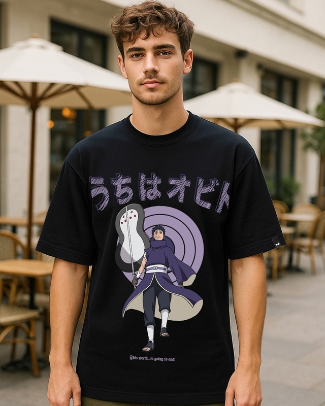 Shop Men's Jet Black The Masked Man Graphic Printed Oversized T-shirt-Front