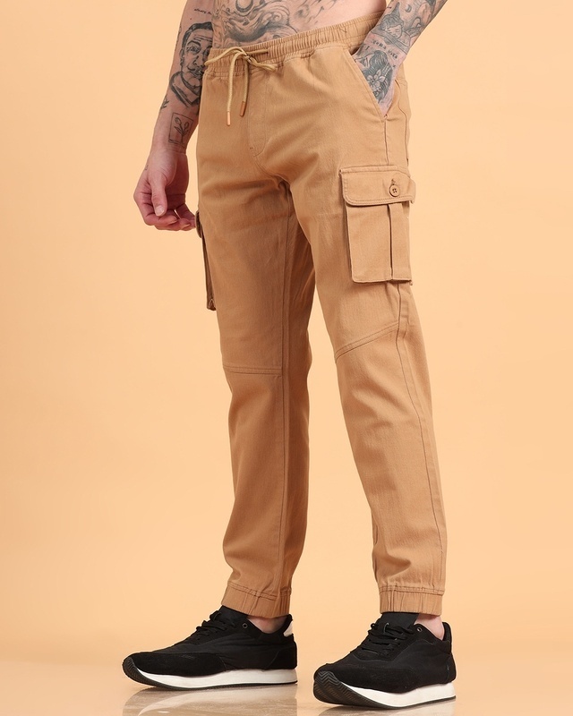 Shop Men's Brown Cargo Jogger Pants-Front