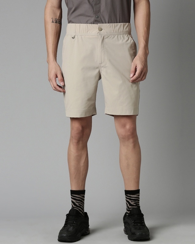Shop Men's Khaki Woven Slim Fit Shorts-Front