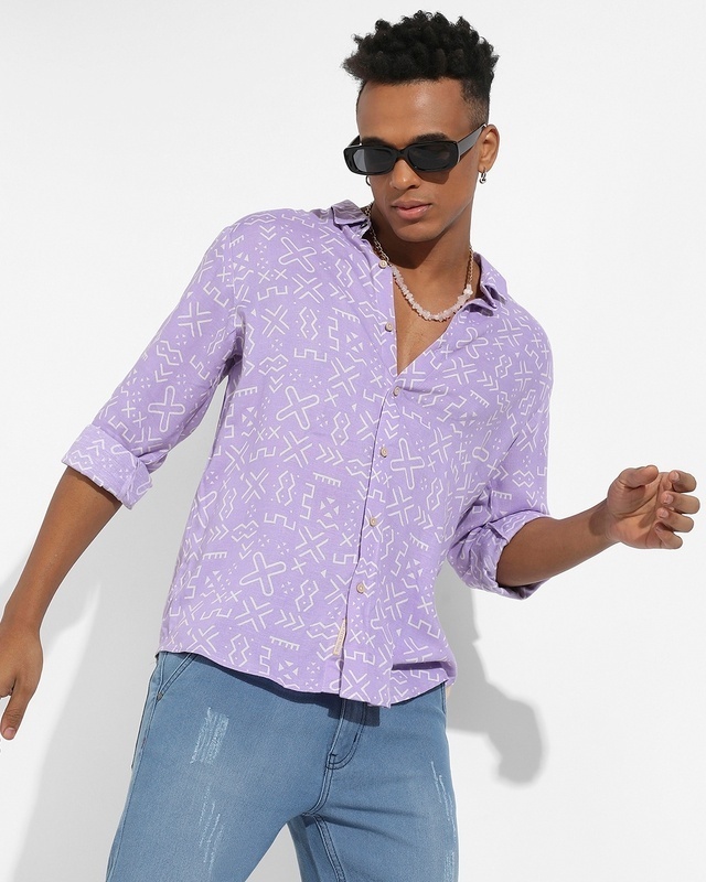 Shop Men's Lavender All Over Printed Shirt-Front