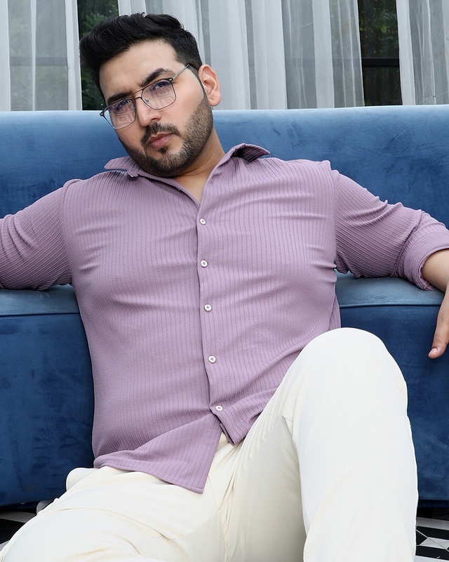 Shop Men's Lavender Textured Oversized Plus Size Shirt-Front