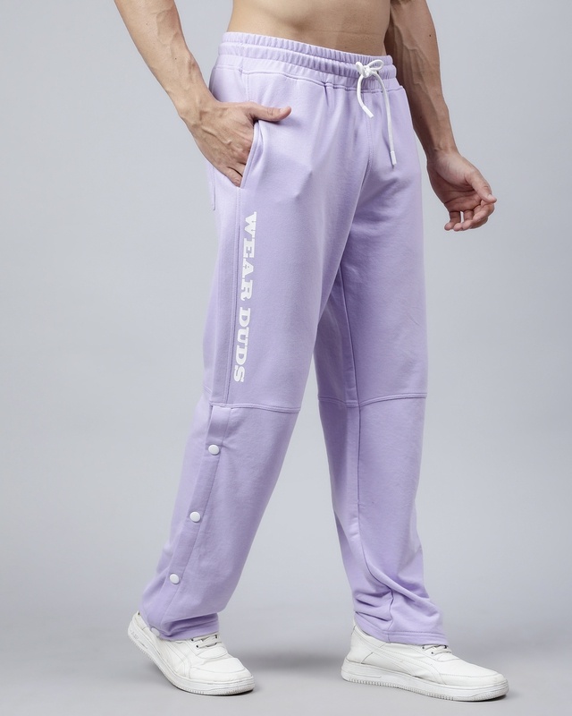 Shop Men's Lavender Typography Relaxed Fit Track Pants-Front