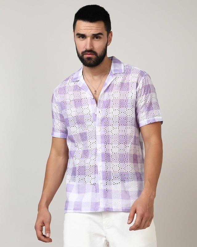 Shop Men's Lavender & White Checked Shirt-Front