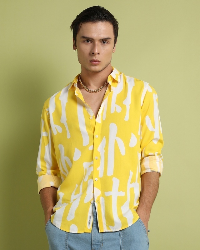 Shop Men's Lemon Yellow Abstract Printed Shirt-Front