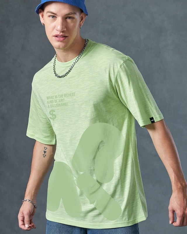 Shop Men's Lettuce Green Billionaire Graphic Printed Oversized T-shirt-Front