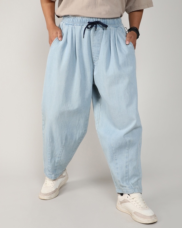 Shop Men's Light Blue Baggy Loose Comfort Fit Jeans-Front