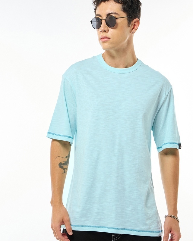 Shop Men's Light Blue Oversized T-shirt-Front