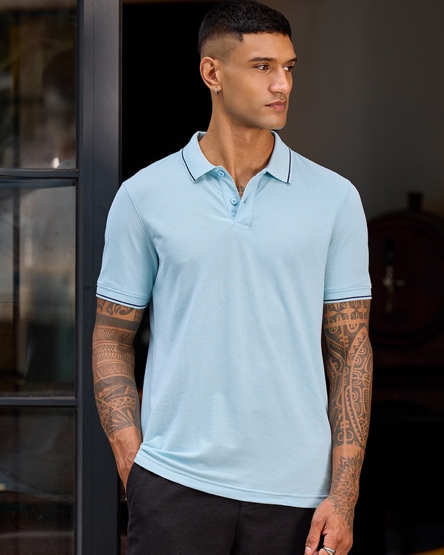 Shop Men's Light Blue Polo T-shirt-Front