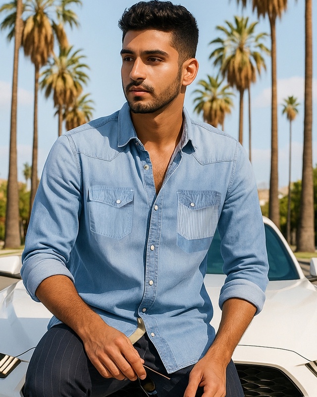 Shop Men's Light Blue Washed Shirt-Front