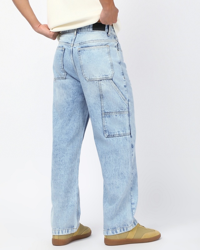 Shop Men's Light Blue Washed Straight Fit Mid-Rise Jeans-Front