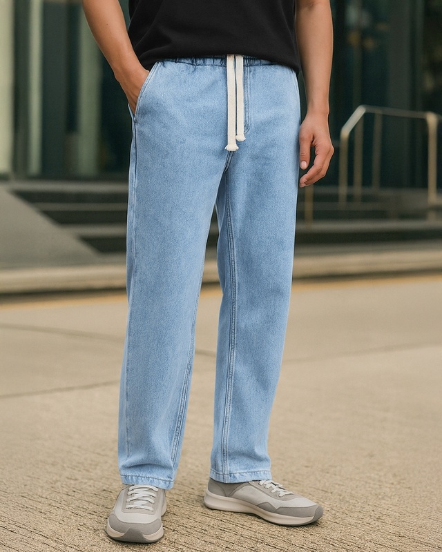 Shop Men's Light Blue Washed Straight Fit Mid-Rise Jeans-Front