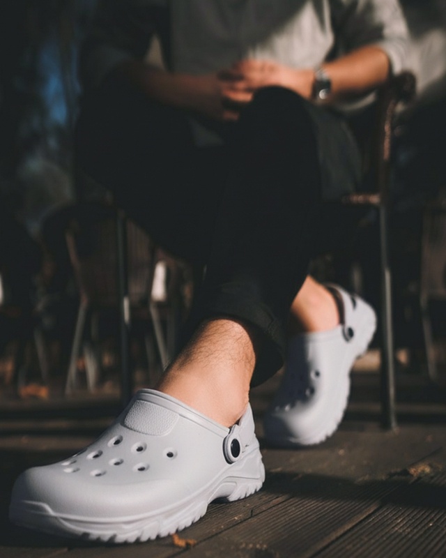 Shop Men's Light Grey EVA Comfy Clogs-Front