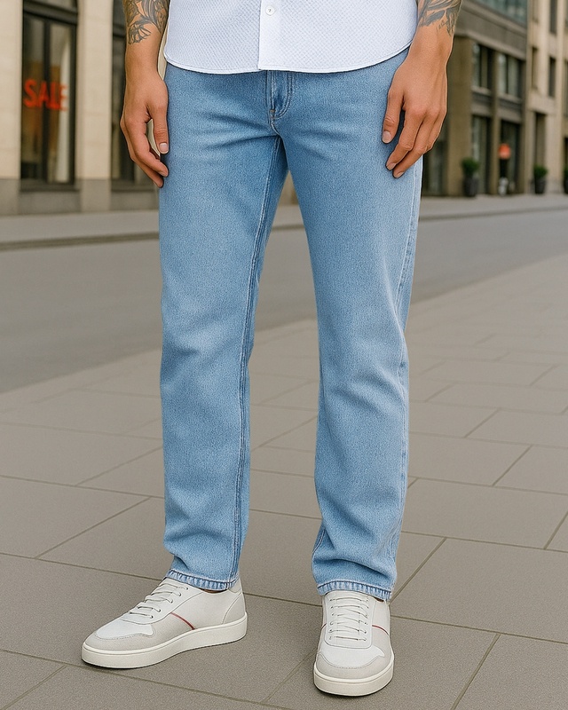 Shop Men's Light Blue Slim Straight Fit Stretchable Jeans-Front